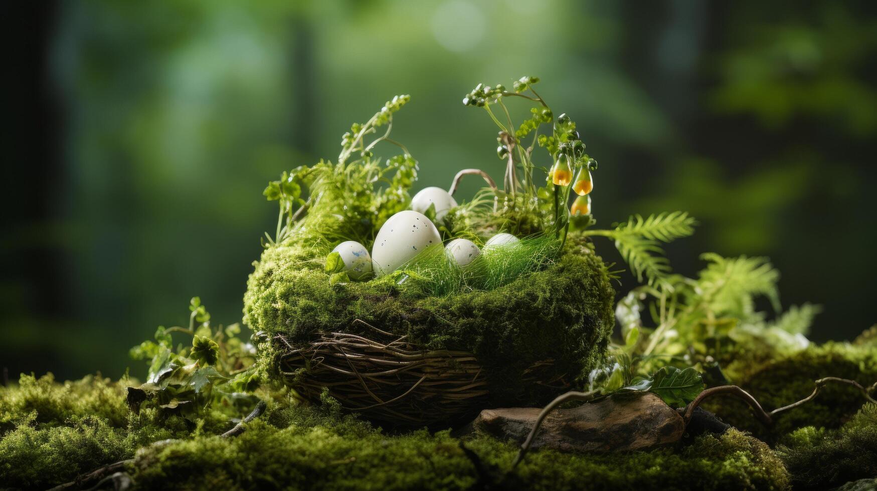 AI generated Artistic Easter Basket in Natural Setting photo