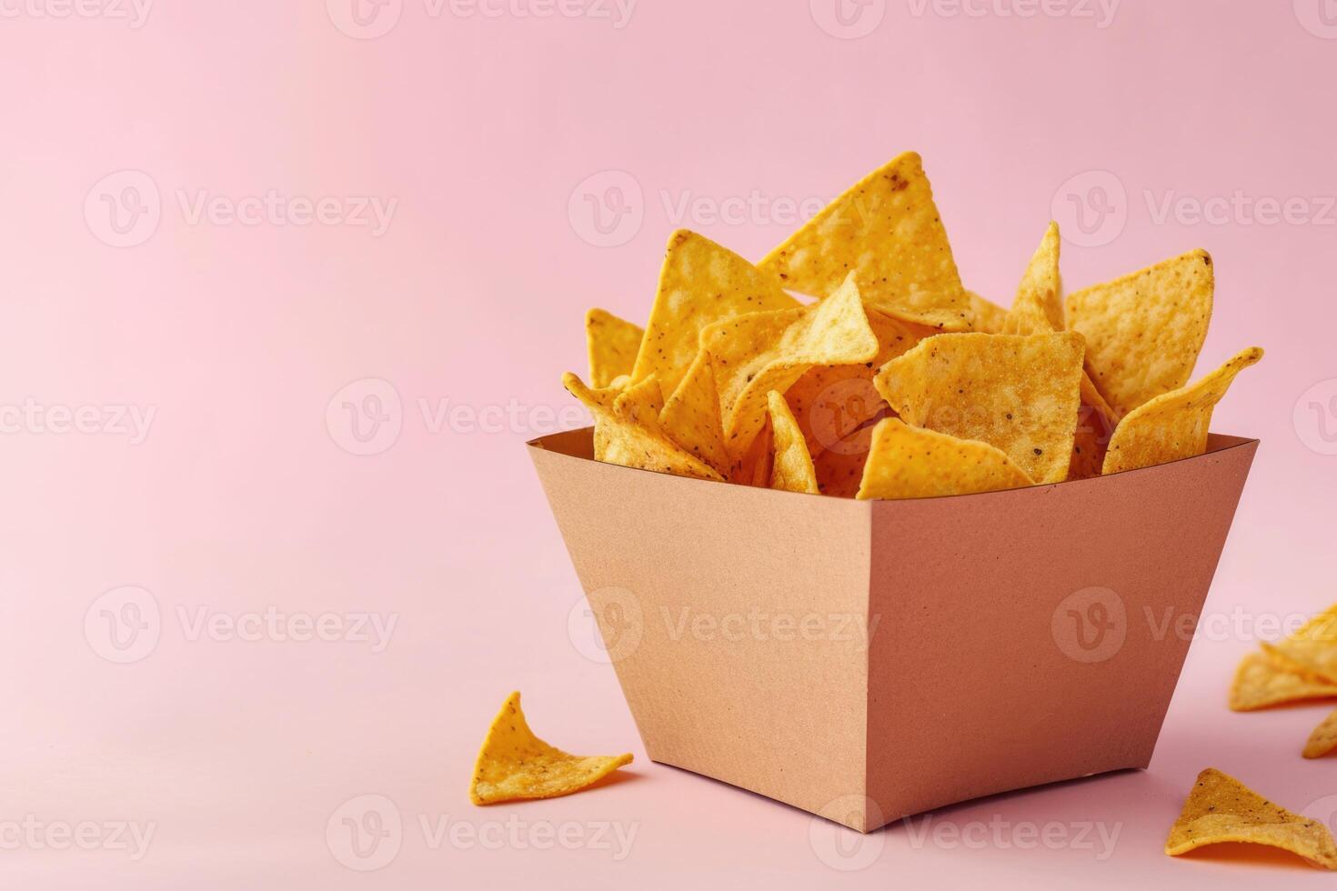 AI generated Corn chips, Mexican nachos, Mexican street food  in a paper box photo