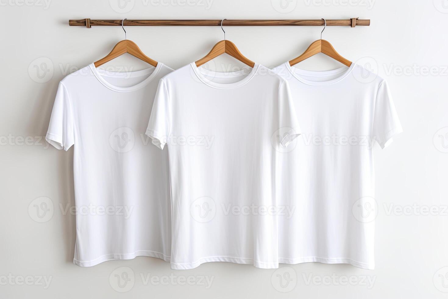 AI generated Rack with Blank white plain tshirts clothes hanger, mockup photo