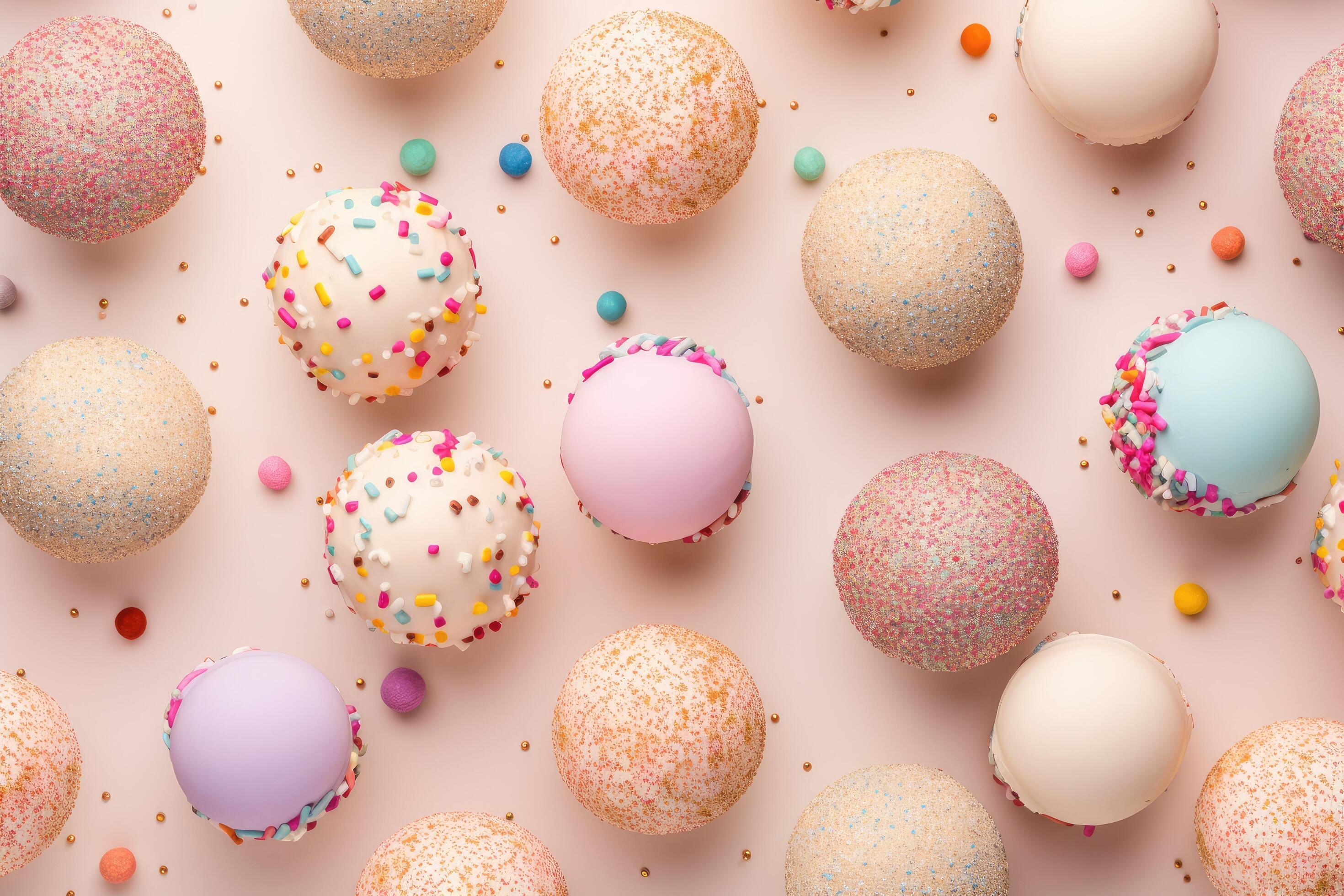 AI generated Colorful Ice creams balls on beige background, multi