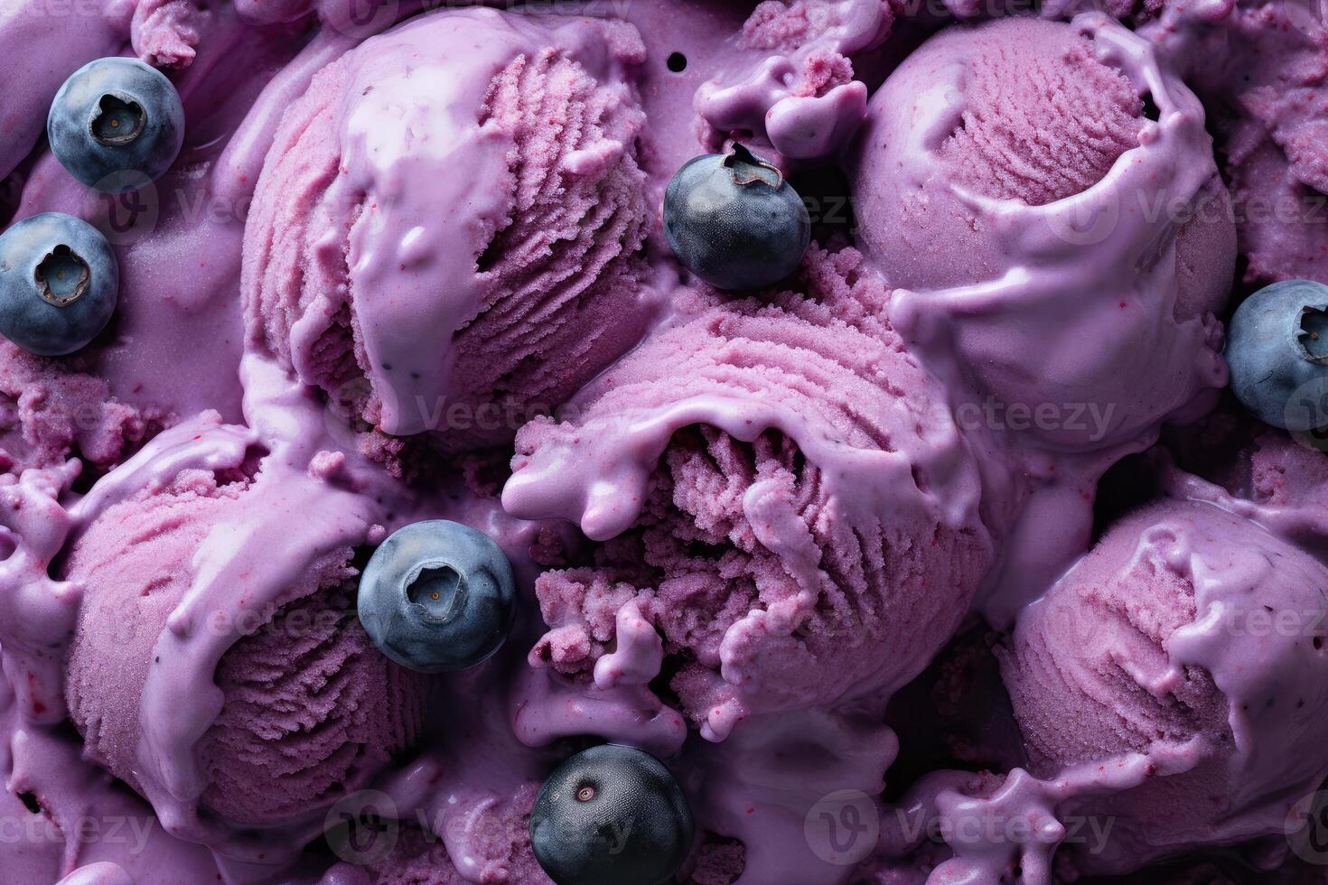 AI generated Delicious refreshing creamy Italian blueberry ice-cream for a summer dessert or takeaway, close up full frame background texture photo
