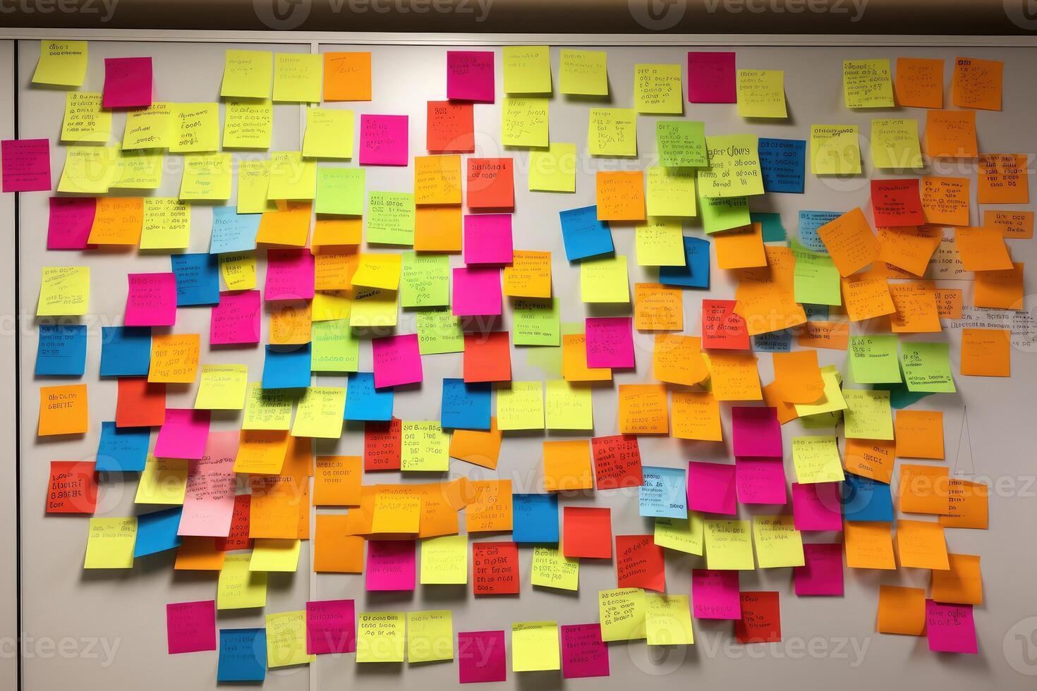 AI generated brainstorming session with digital post-it notes on a smart board photo