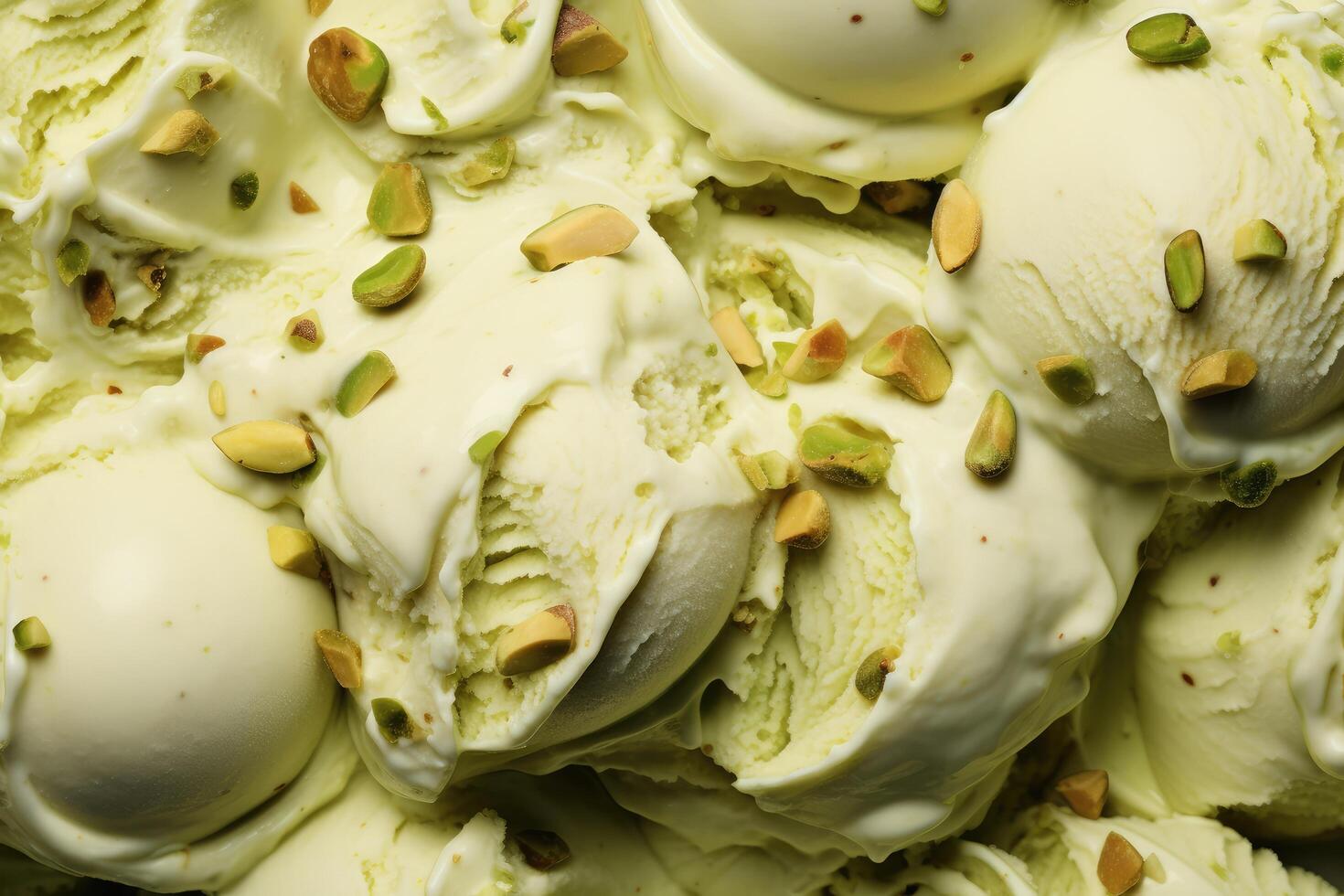 AI generated Delicious refreshing creamy Italian pistachio nuts ice-cream for a summer dessert or takeaway, close up full frame background texture photo