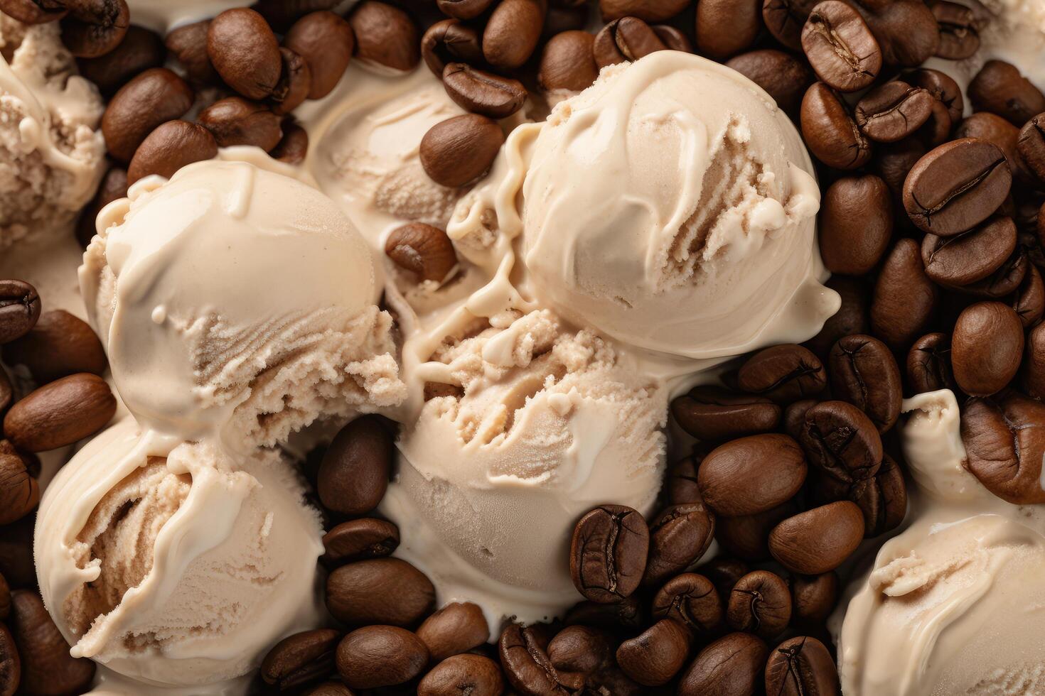 AI generated Delicious refreshing creamy Italian coffee beans ice-cream for a summer dessert or takeaway, close up full frame background texture photo