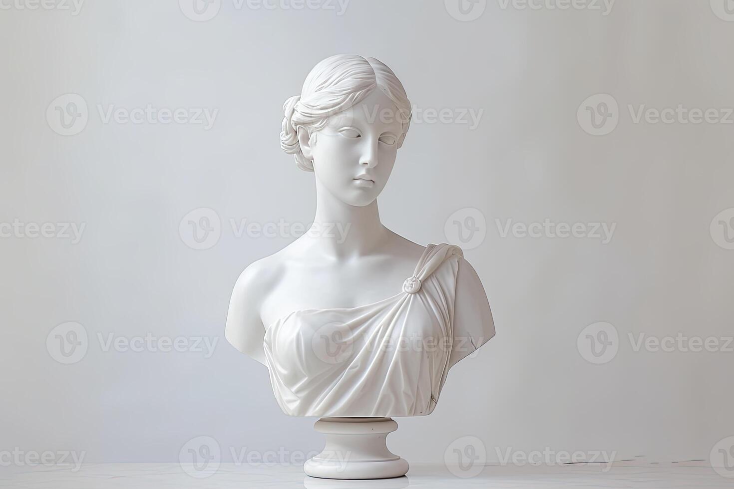 AI generated Antique Marble sculpture statue bust of an ancient Greek goddess on pastel background, copy space photo