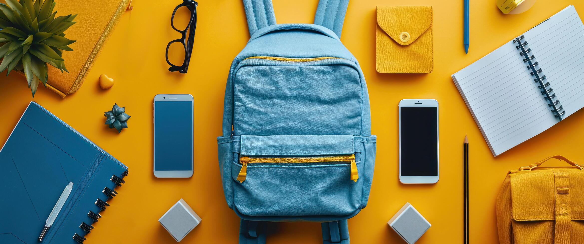 AI generated full backpack with school items photo