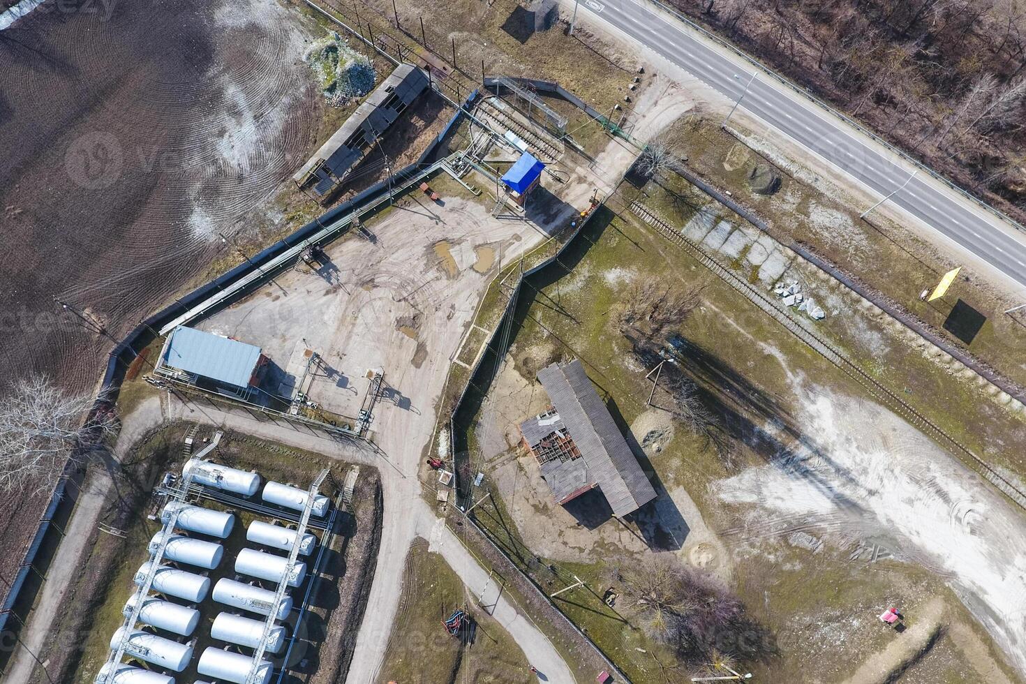 Top view of a small tank farm. Storage of fuel and lubricants. photo