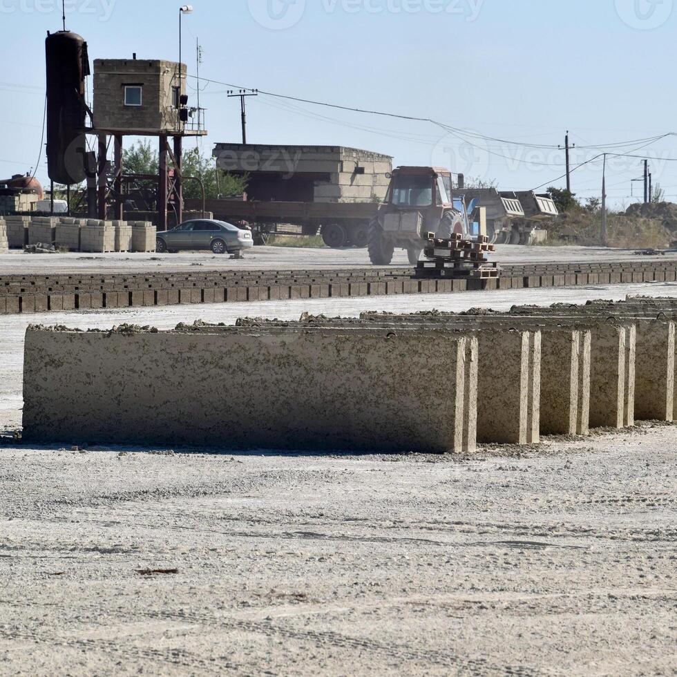 on cinder block production plant. Machinery and plant products photo