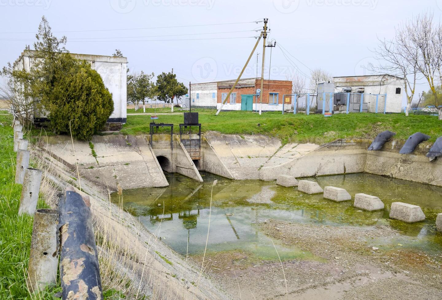 Water pumping station of irrigation system of rice fields. photo