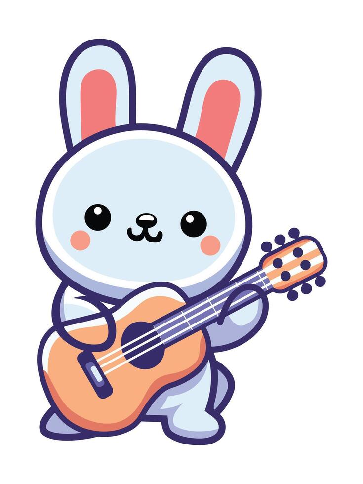 AI generated Cute Rabbit Playing Guitar Cartoon Vector Icon Illustration. Animal Music Icon Concept Isolated Vector. Flat Cartoon Style