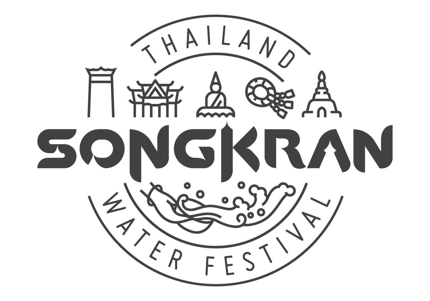 Songkran Tailandia agua festival logotipo y letras diseño con lineal icono vector