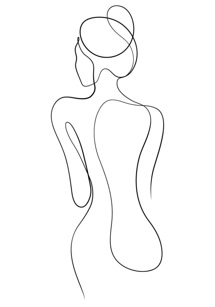 beauty woman back side one line calligraphic illustration vector