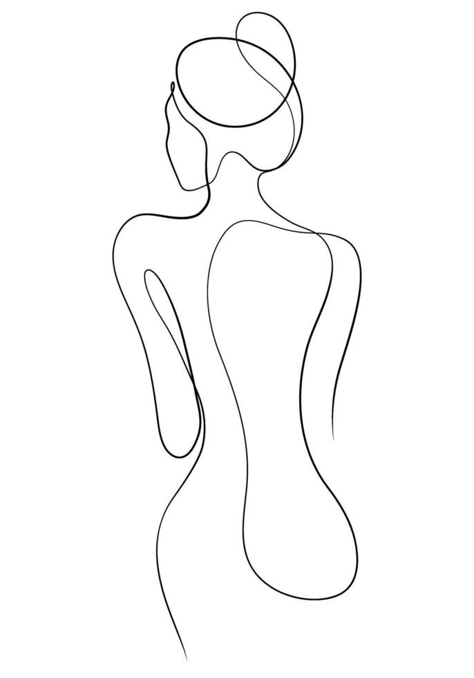 beauty woman back side one line calligraphic illustration vector