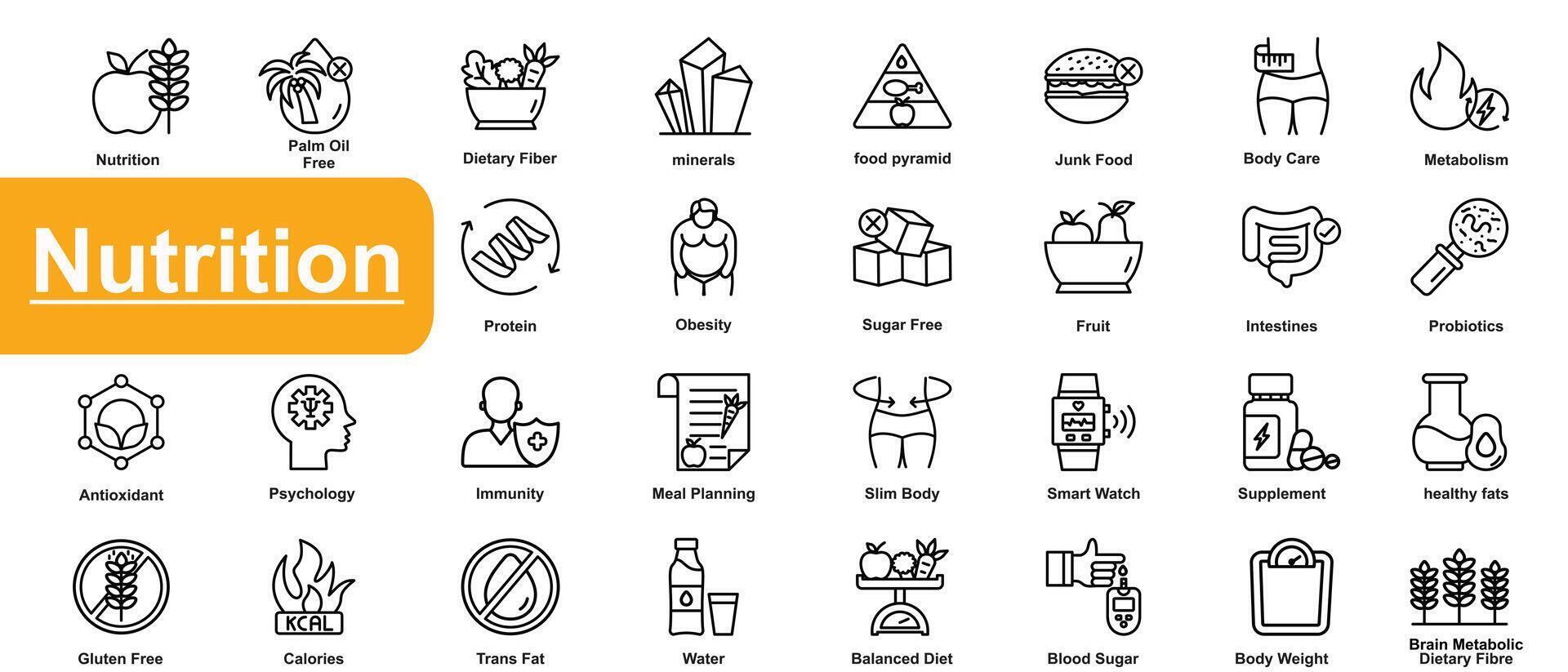 Set of nutrition icons. Line art style icons bundle. vector illustration