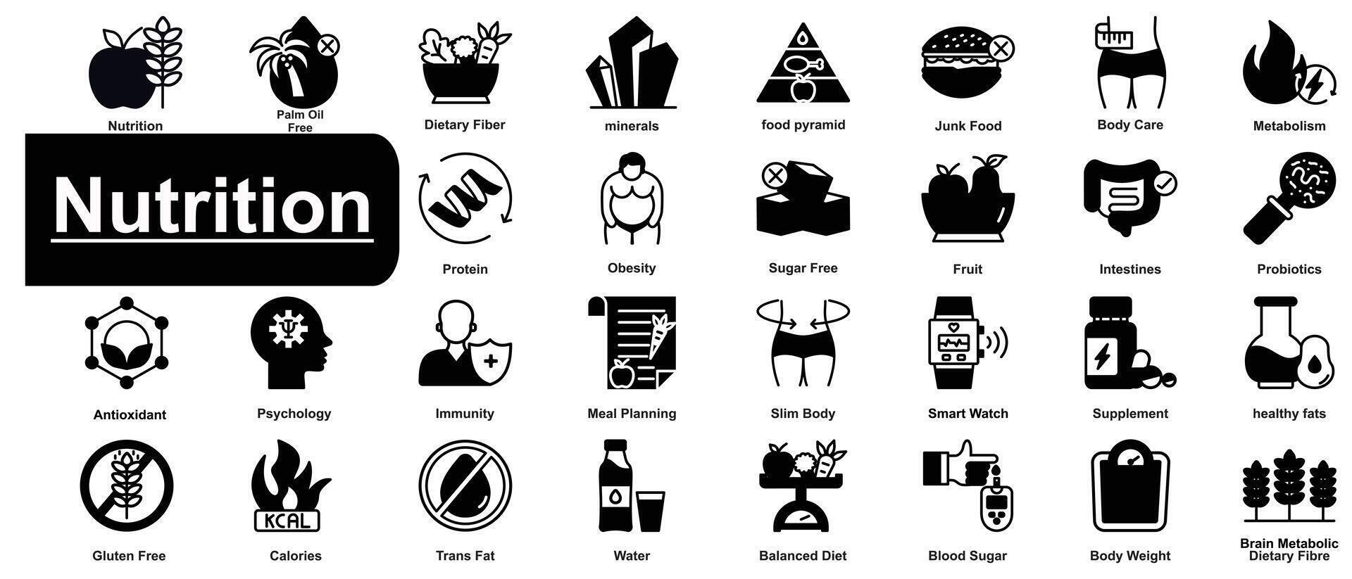 Set of nutrition icons. Line art style icons bundle. vector illustration