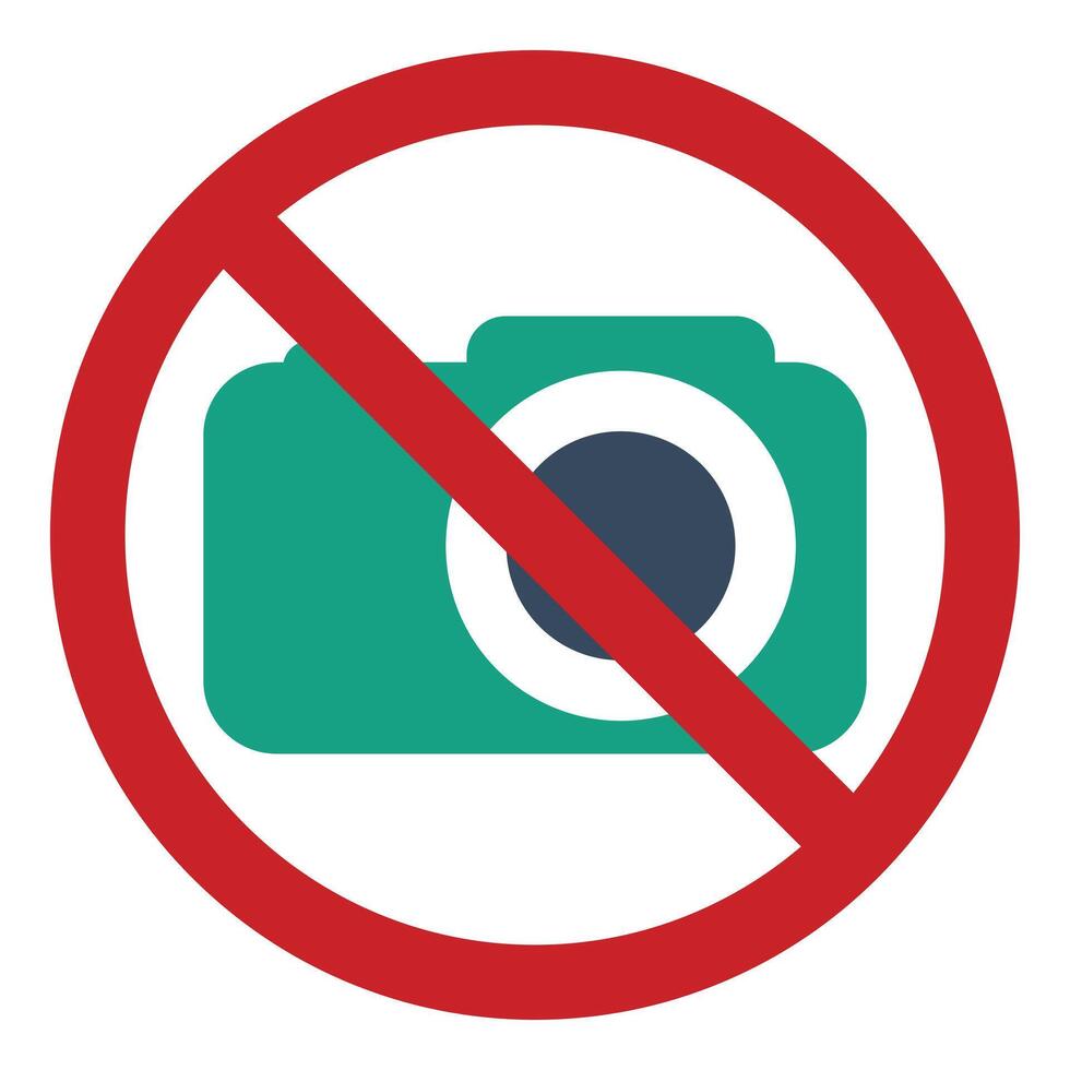 Prohibiting sign photo video shooting is prohibited, vector no photo, warning sign not to shoot, red circle crossed out camera