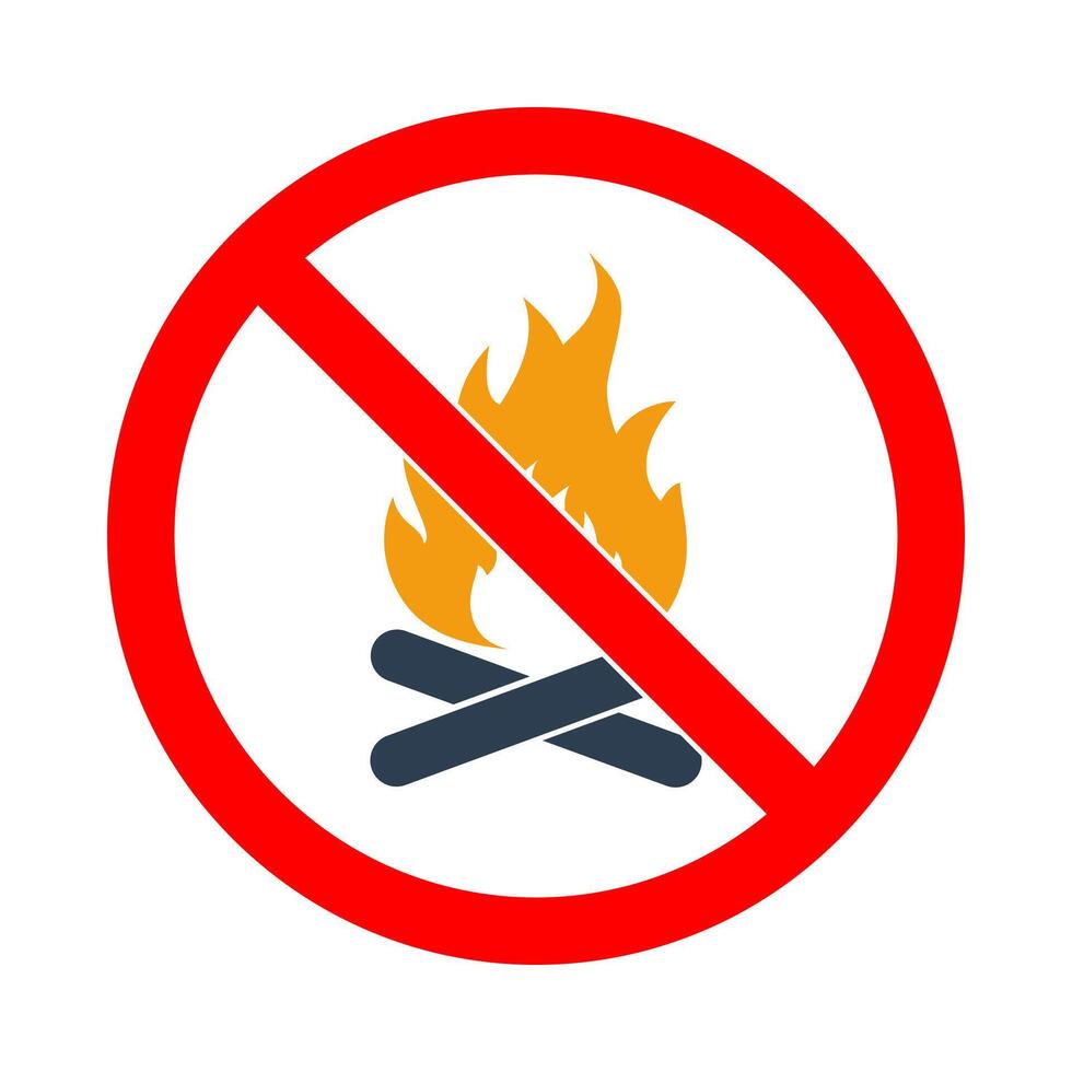 No Fire, Bonfire, Flame Vector Icon. Isolated on White Background. Stop Fire, BBQ or Campfire Sign