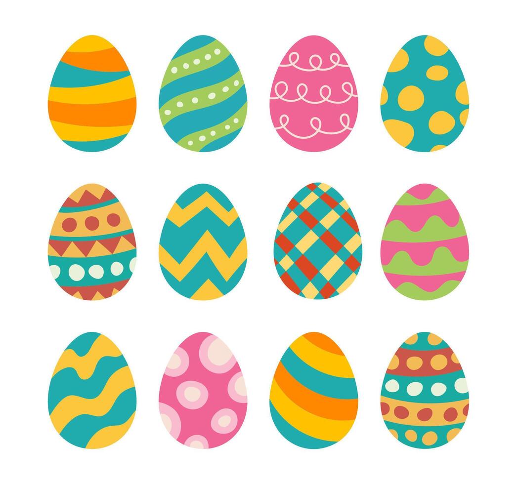 conjunto de Pascua de Resurrección huevos plano diseño en blanco antecedentes. contento Pascua de Resurrección decorativo elementos. vector