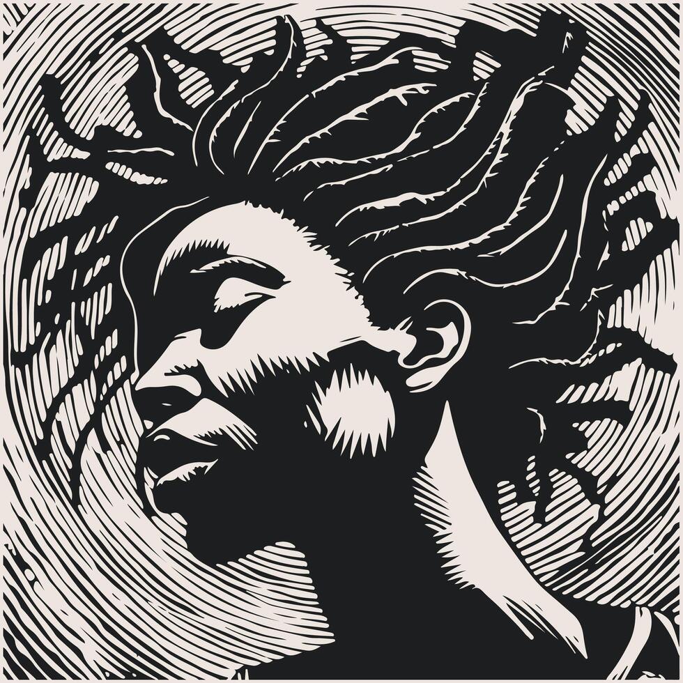 resumen Arte vector contorno ilustración de africano mujer rostro. negro y blanco colorante página de niña cara retrato. moderno imprimir, póster imagen.