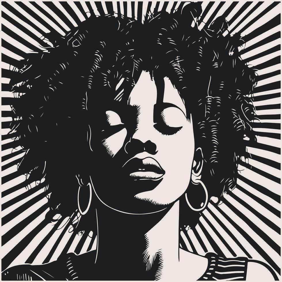 resumen Arte vector contorno ilustración de africano mujer rostro. negro y blanco colorante página de niña cara retrato. moderno imprimir, póster imagen.