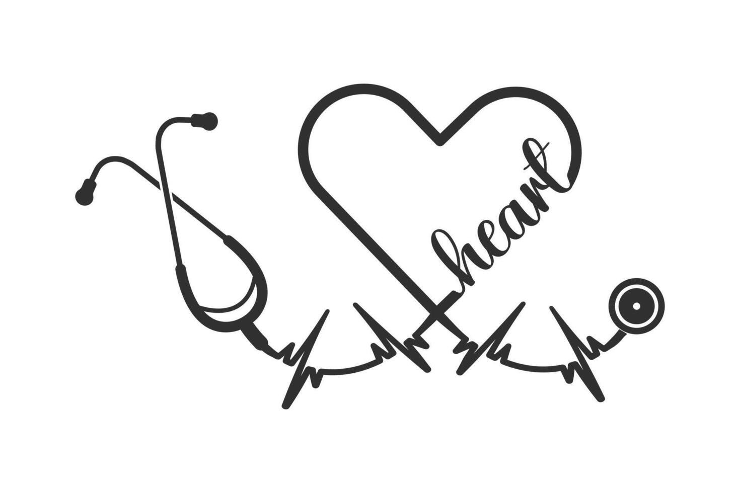 Stethoscope Heart Vector, Medical Stethoscope Heart Shape Vector, Stethoscope Pulse Vector, Heart Health Stethoscope Icon, Medical tools Vector, Stethoscope typography, Doctor, Nurse vector
