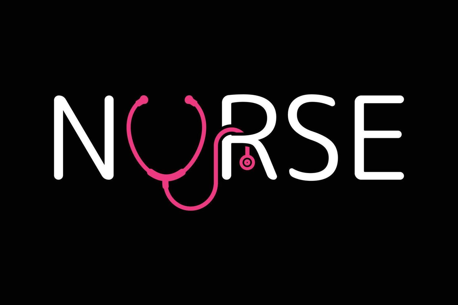 Nurse Typography Design Vector, Medical Stethoscope with Nurse typography, Nurse Typography with Stethoscope Vector Illustration, Stethoscope heartbeat, Nurse typography with nurse cap