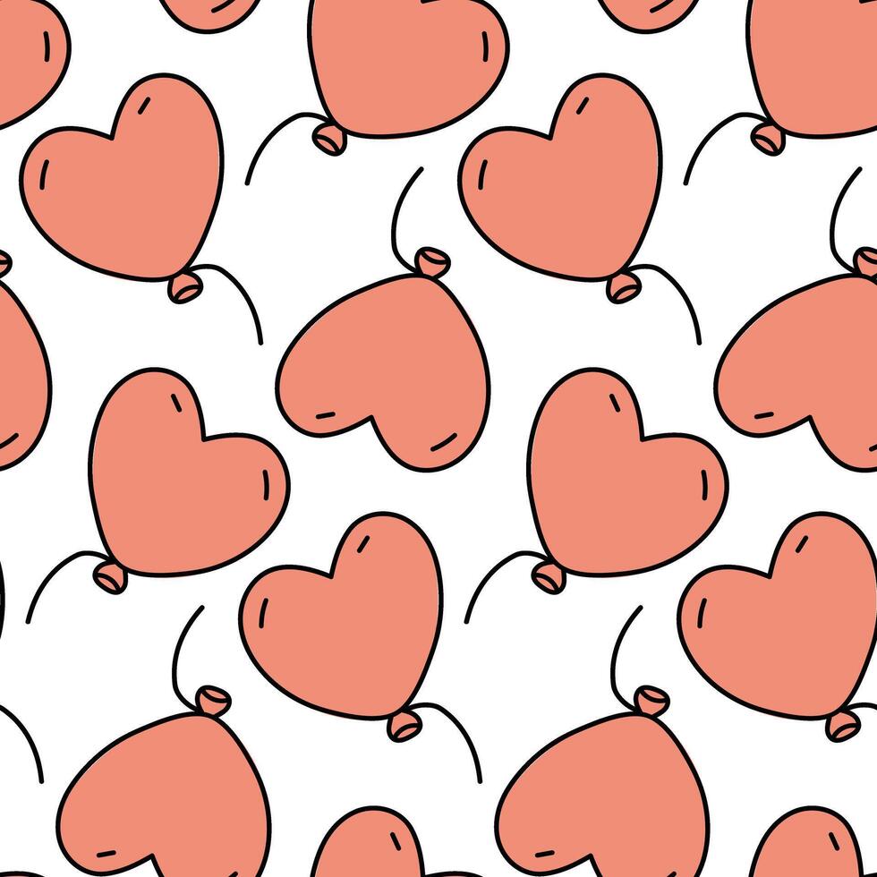 A heart-shaped balloon pattern in retro style. Seamless pattern with flying balloons in the shape of a heart. Texture for printing on Valentine's Day holiday. Pink balls on a white background vector