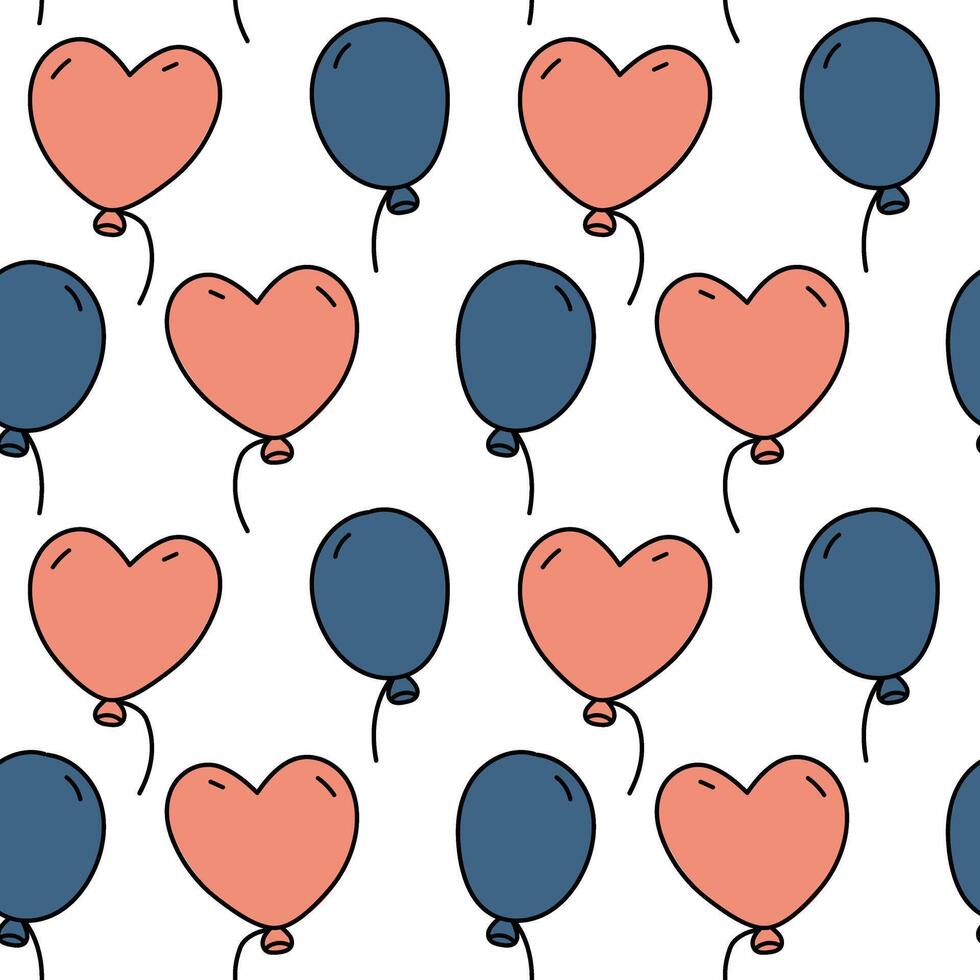 un modelo de globos en el forma de un corazón y ordinario retro estilo. sin costura modelo con volador globos en rosa, azul. un textura para impresión en un día festivo. de colores pelotas en un blanco antecedentes vector