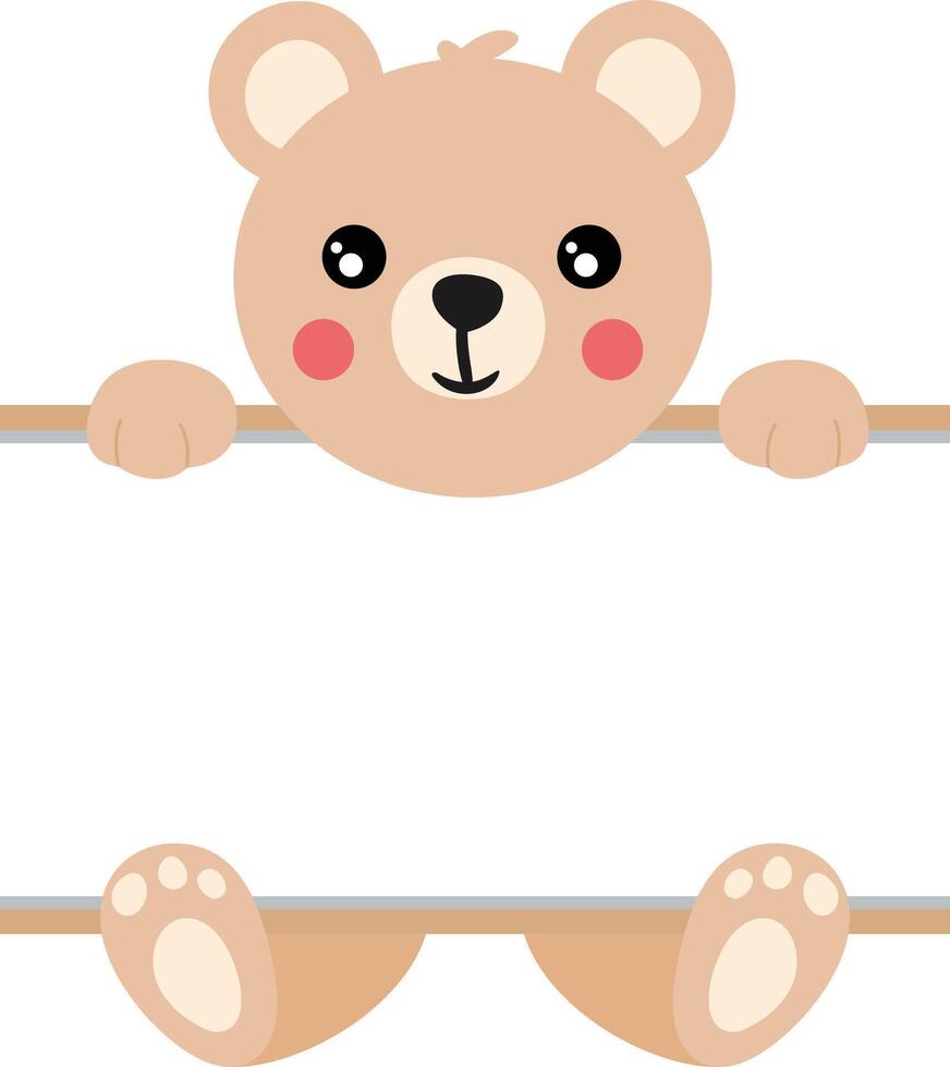 Cute teddy bear with blank signboard vector