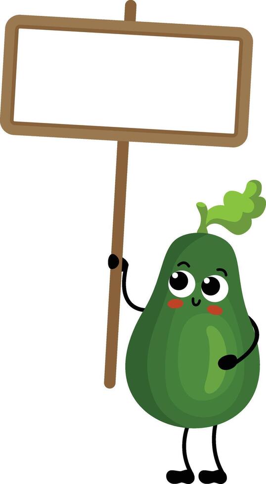 Funny green avocado holding a blank signboard vector