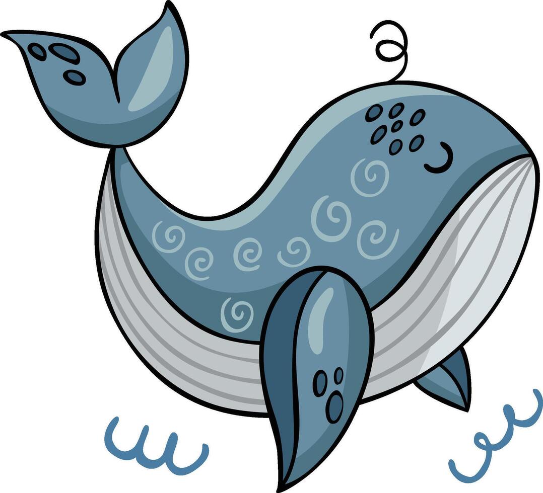 Friendly whale in doodle style vector