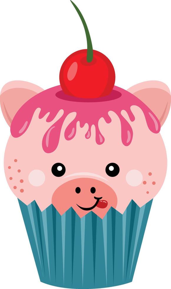 Cute pig on top of a delicious cupcake vector