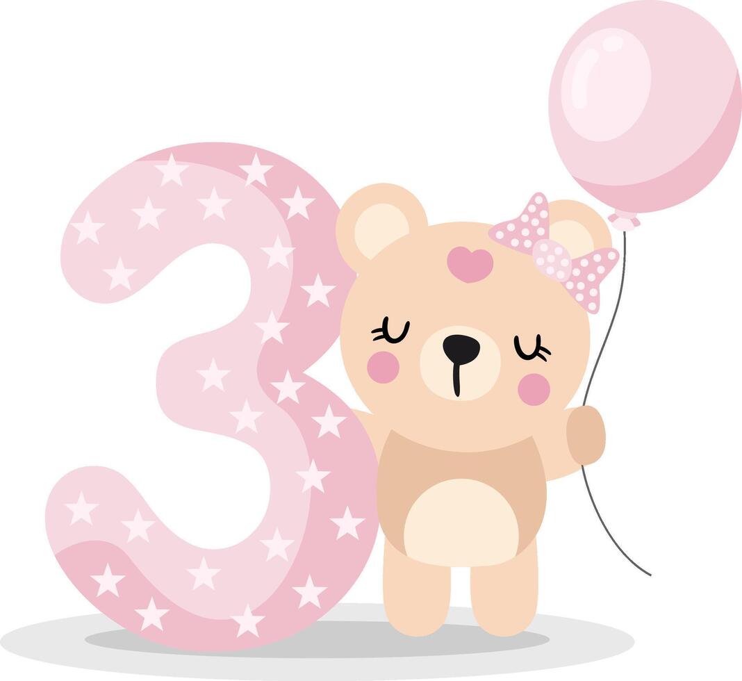 Cute teddy bear girl with balloon to celebrate happy 3st year or 3st month vector