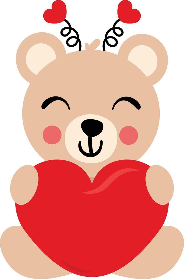 Cute valentine teddy bear sitting with red heart vector