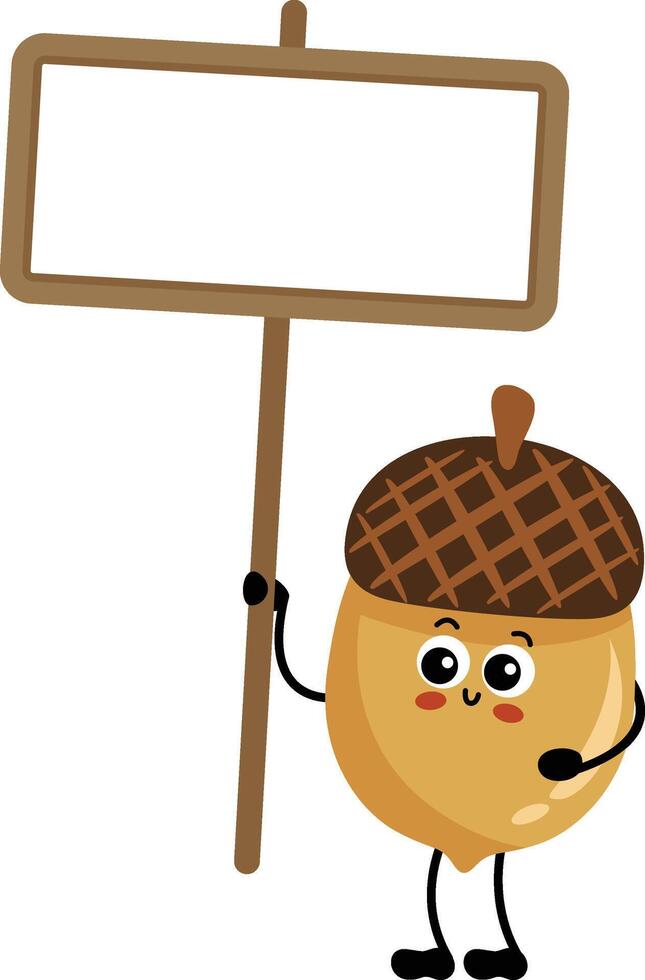 Funny acorn holding a blank signboard vector