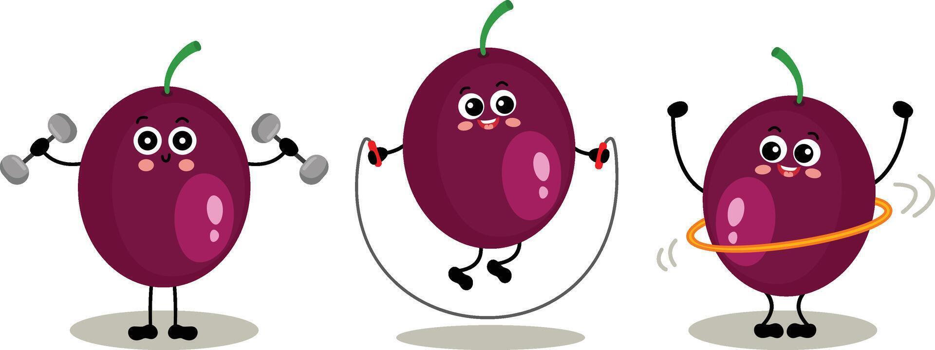 Set of cute exotic passion fruit mascot make gym vector