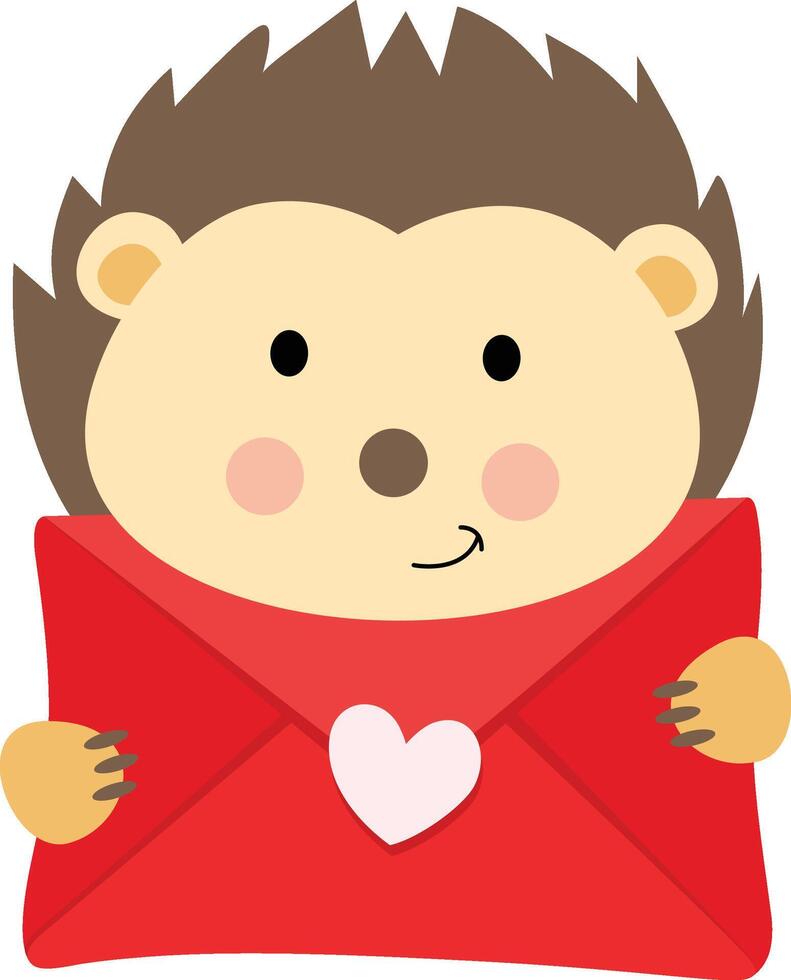 Loving hedgehog holding a valentine letter envelope vector