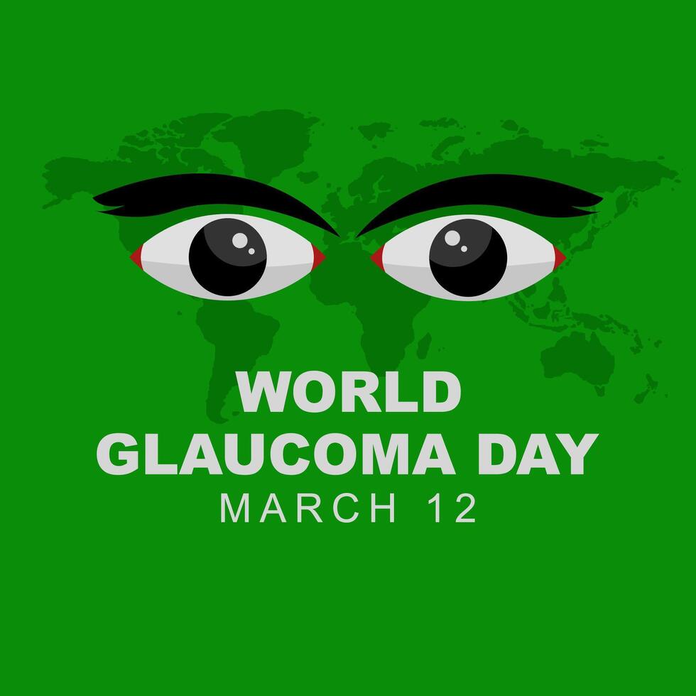 World glaucoma day is celebrated every year on March 12. Poster banner greeting design with ribbon and eyes. Vector illustration