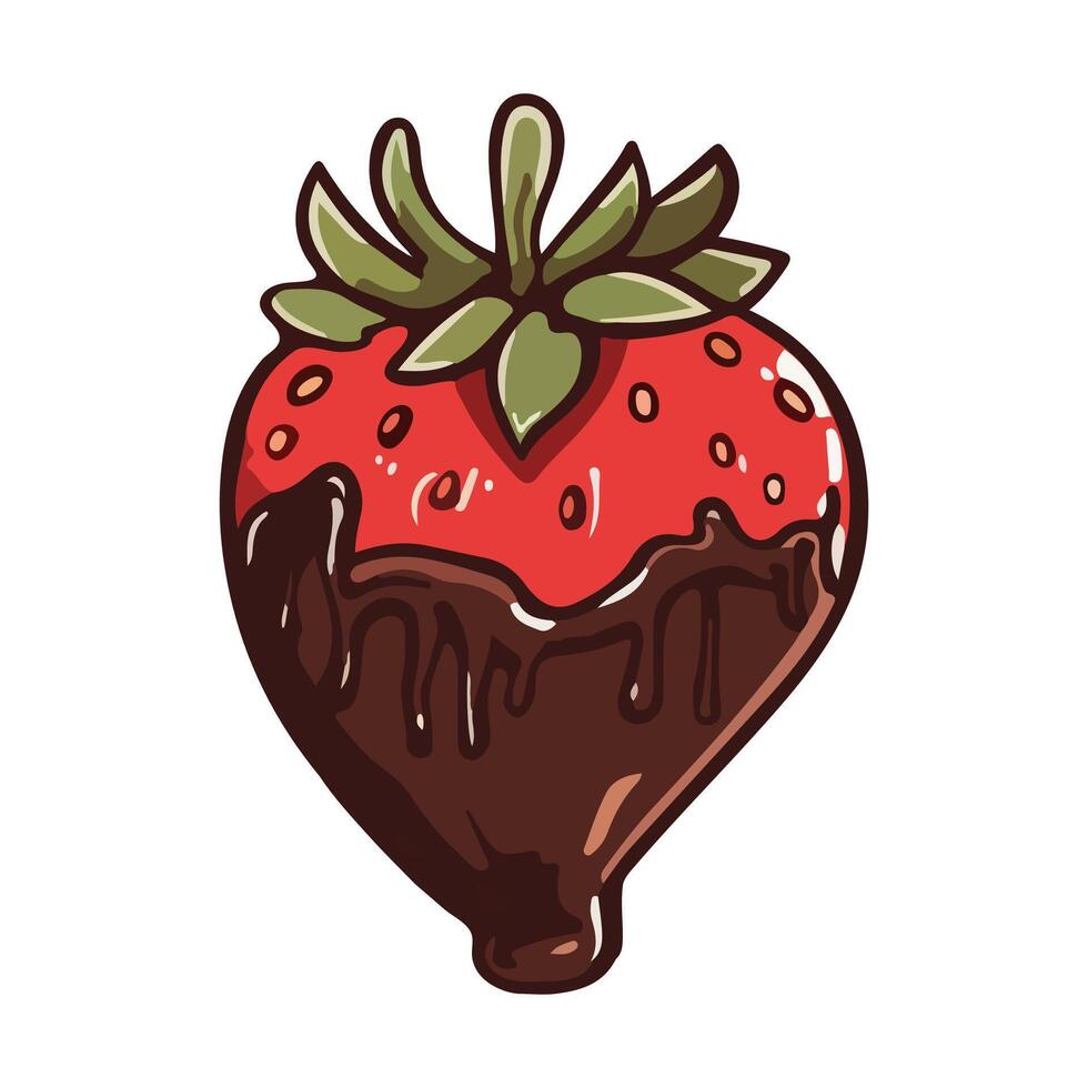 Fresh chocolate-covered strawberry isolated on white background. Vector illustration for any design.