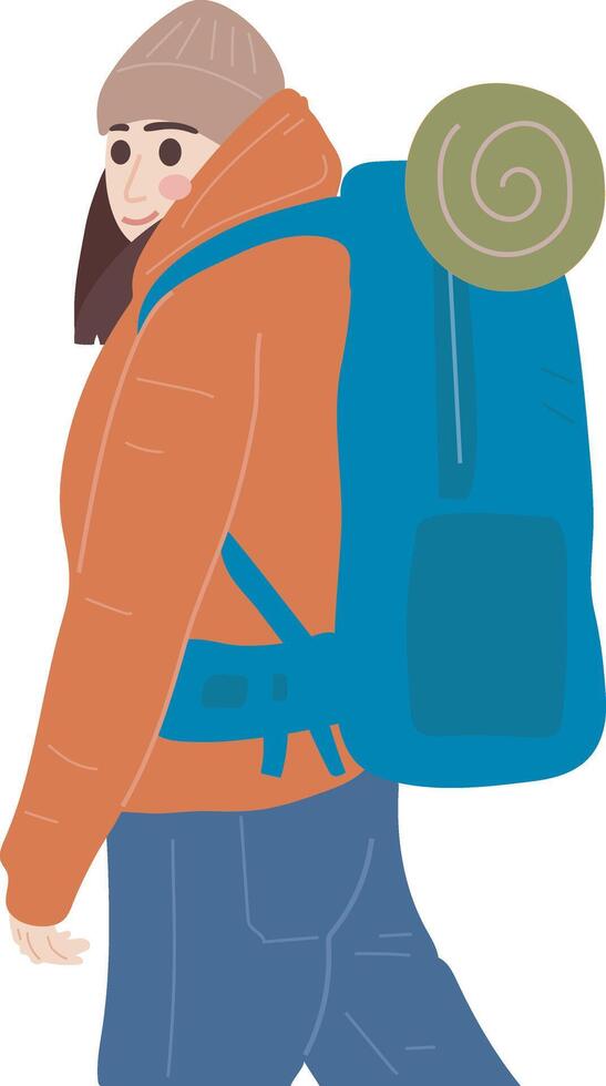 hembra viajero con mochila turista viaje personaje ilustración gráfico dibujos animados Arte vector