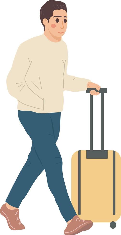 masculino viajero con maleta turista viaje personaje ilustración gráfico dibujos animados Arte vector