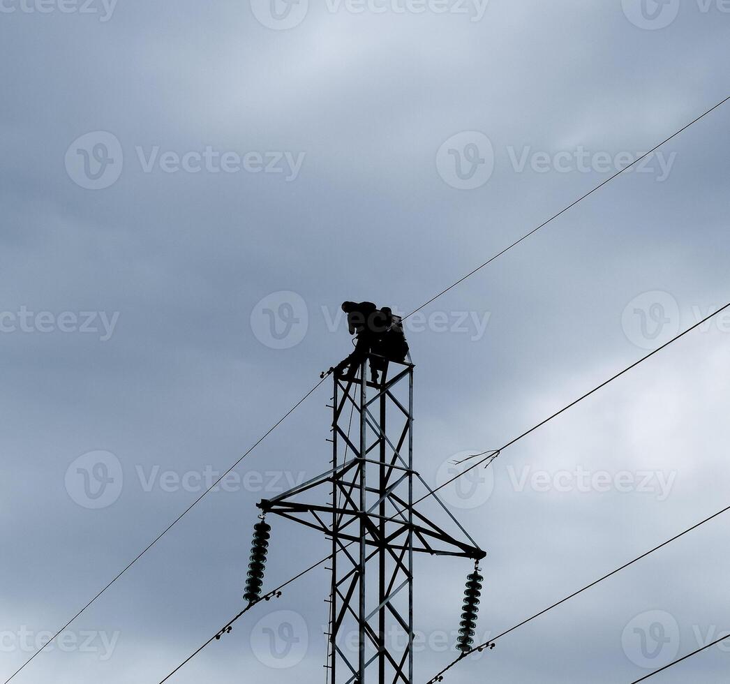 Assembly and installation of new support of a power line photo