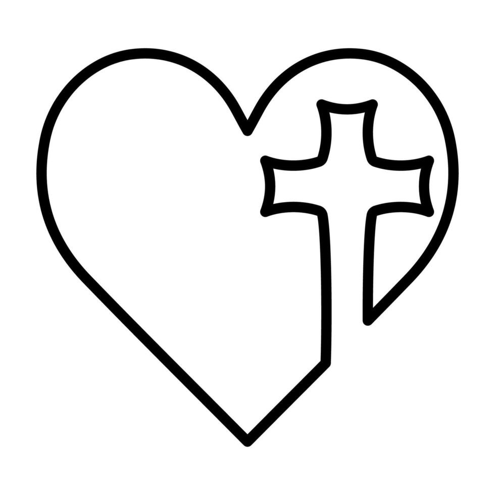 Icon tattoo cross heart, symbol Christianity love, faith in God vector