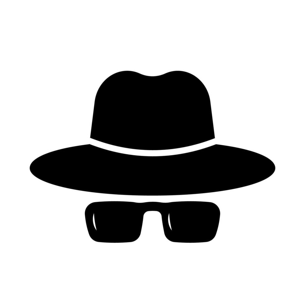 Incognito privacy icon, agent spy hat and glasses, secret hacker vector
