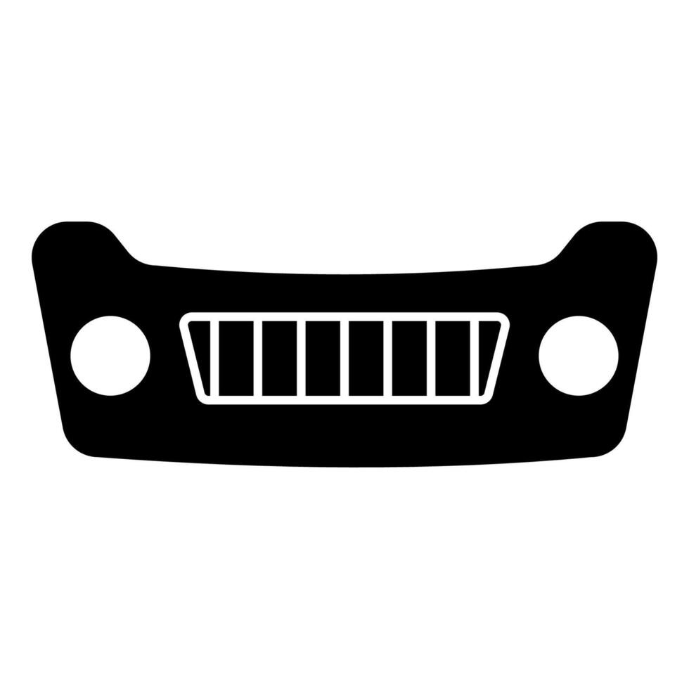 Car protection bumper icon, bumper with radiator grille and headlights vector