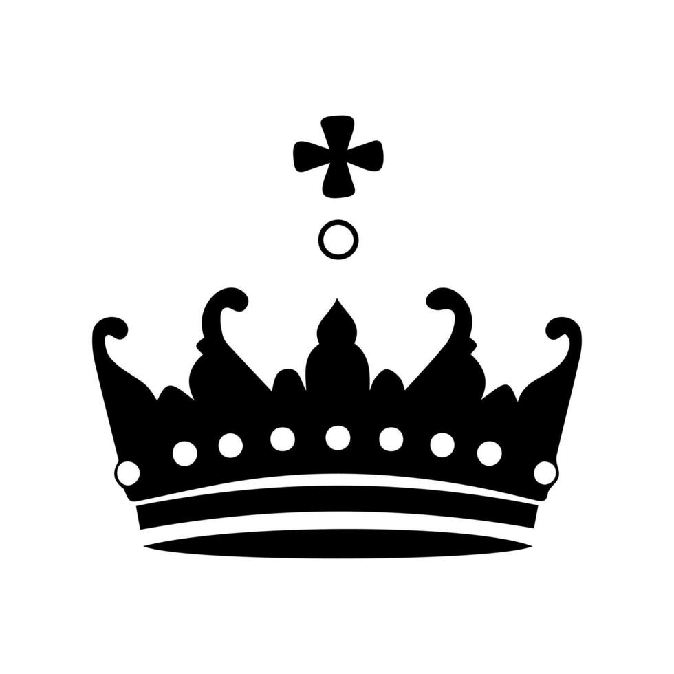 Crown Icon. A simple, black silhouette of a royal crown. Vector illustration isolated on white background. Ideal for logos, emblems, insignia. Can be used in branding, web design.