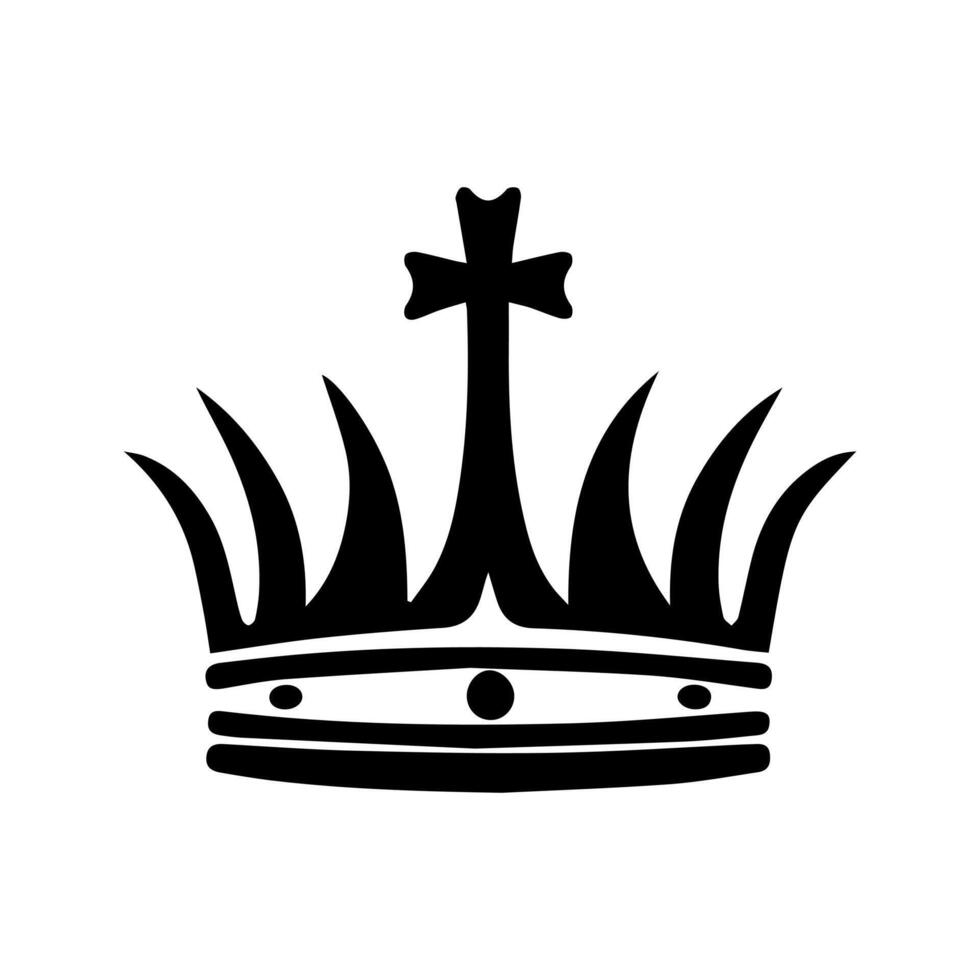 Crown Icon. A simple, black silhouette of a royal crown. Vector illustration isolated on white background. Ideal for logos, emblems, insignia. Can be used in branding, web design.