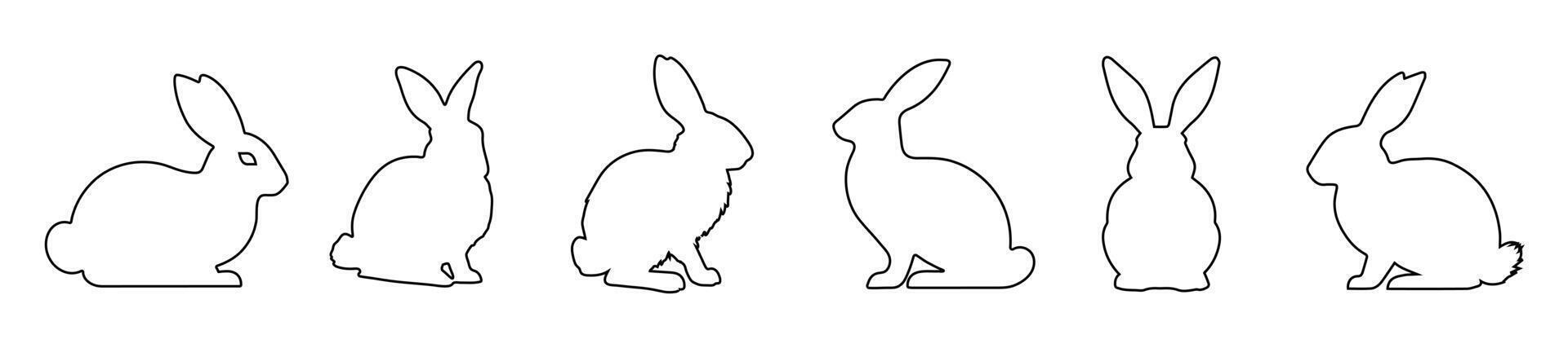 Collection of rabbits in outline. Easter bunnies. Isolated on a white background. A simple black icons of hares. Cute animals. Ideal for logo, emblem, pictogram, print, design element vector