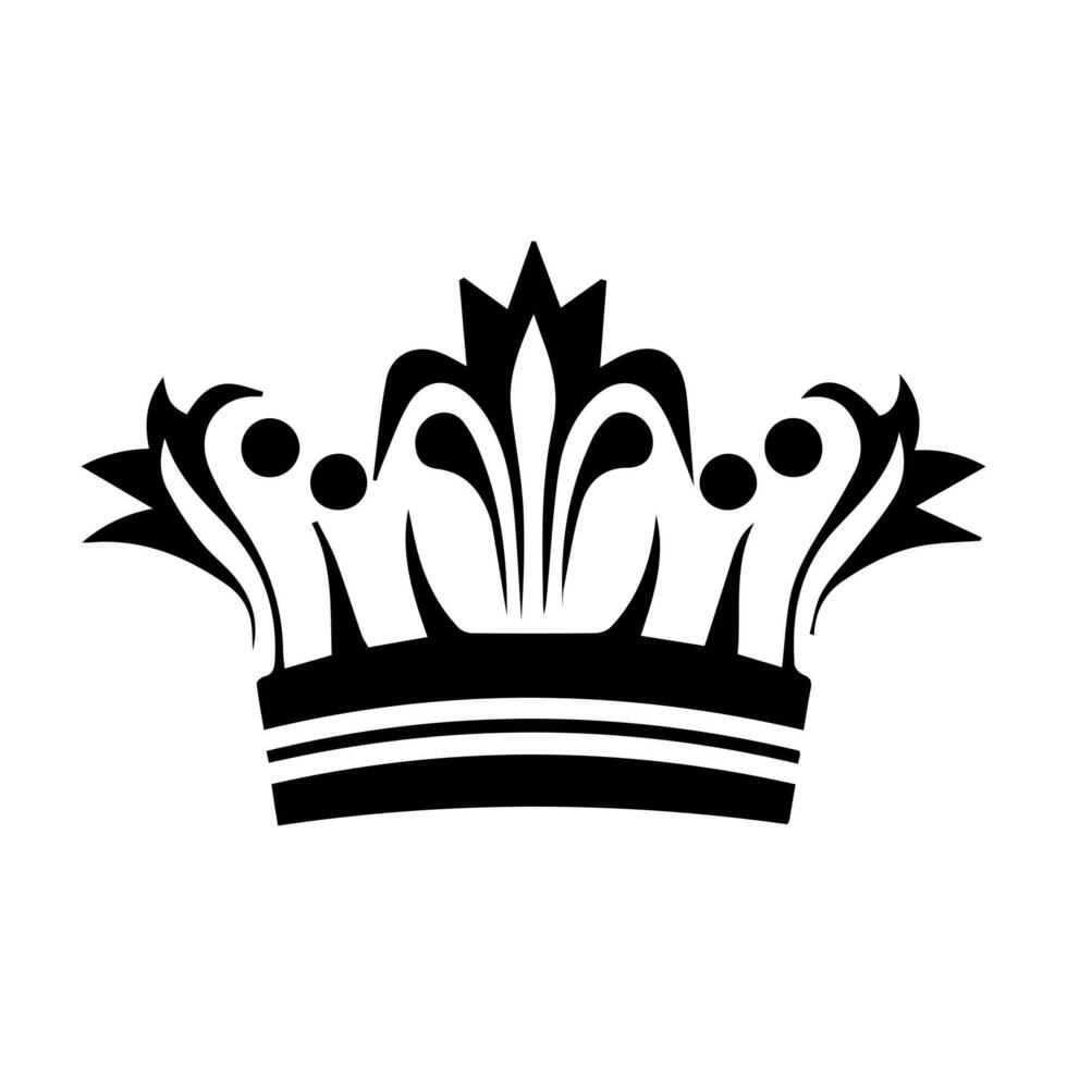 Crown Icon. A simple, black silhouette of a royal crown. Vector illustration isolated on white background. Ideal for logos, emblems, insignia. Can be used in branding, web design.