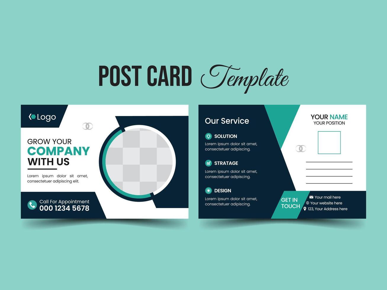 corporate post card template design with white background. vector